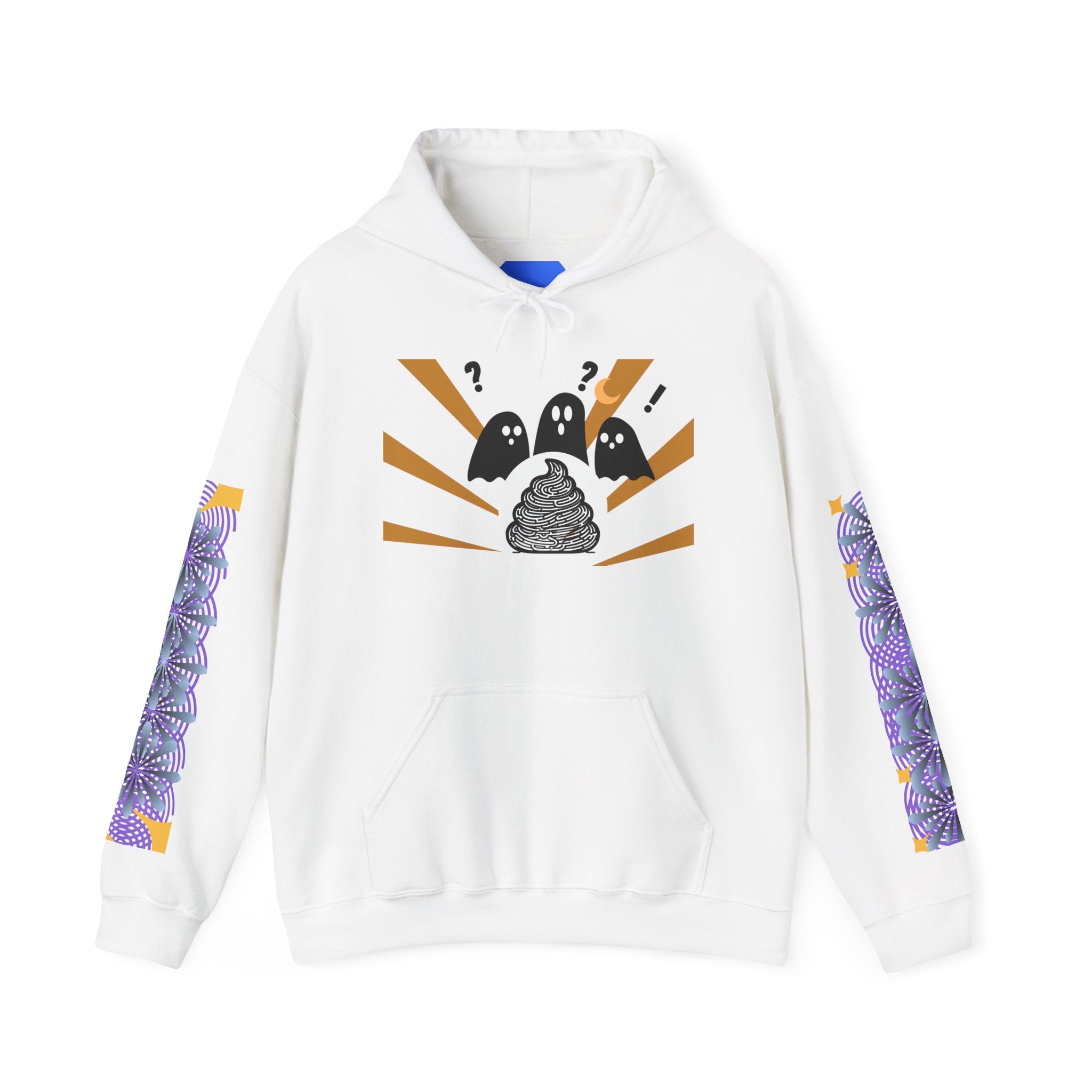 custom White hoodie with graphic design on a white background