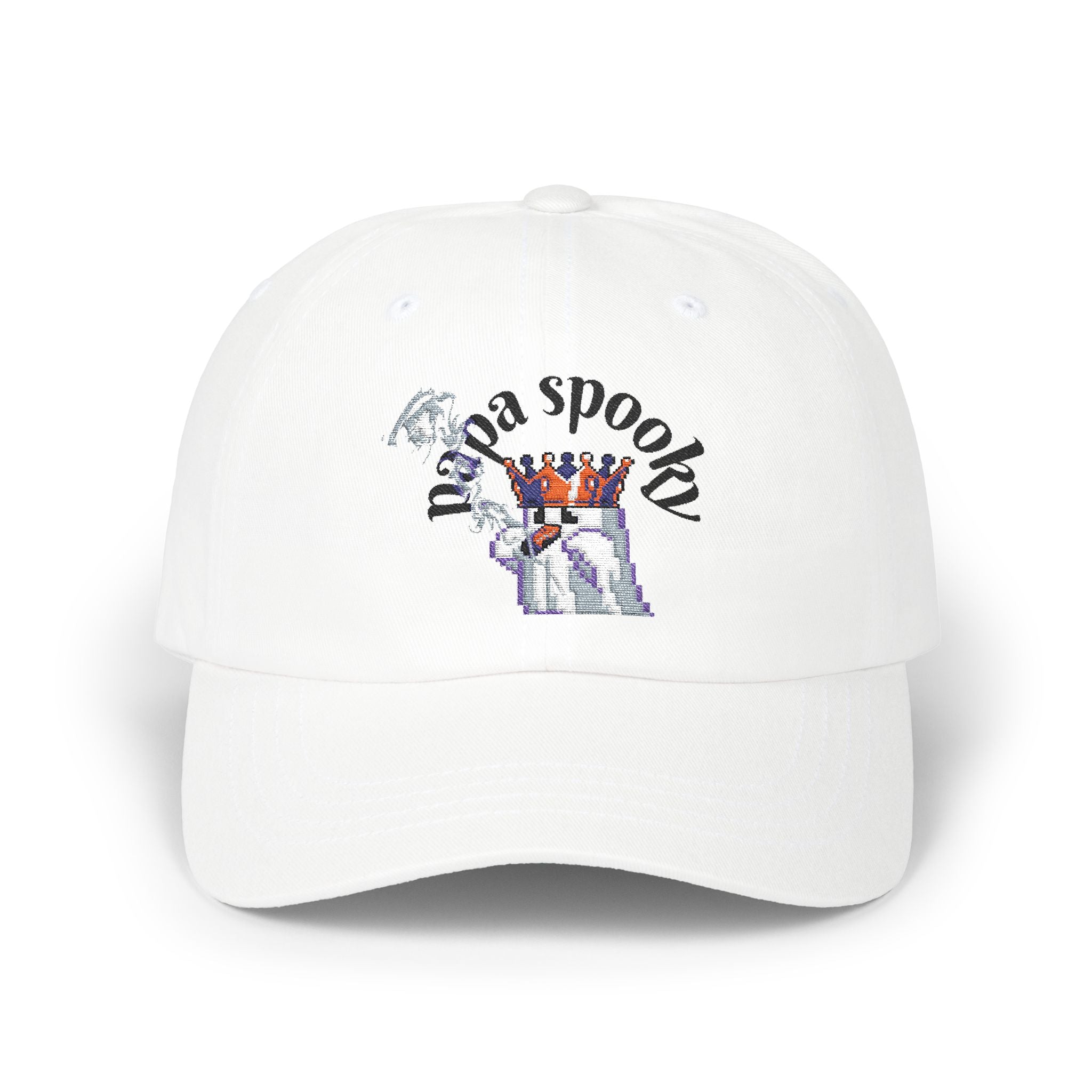 White cap with 'naga spooky' text and graphic on a white background