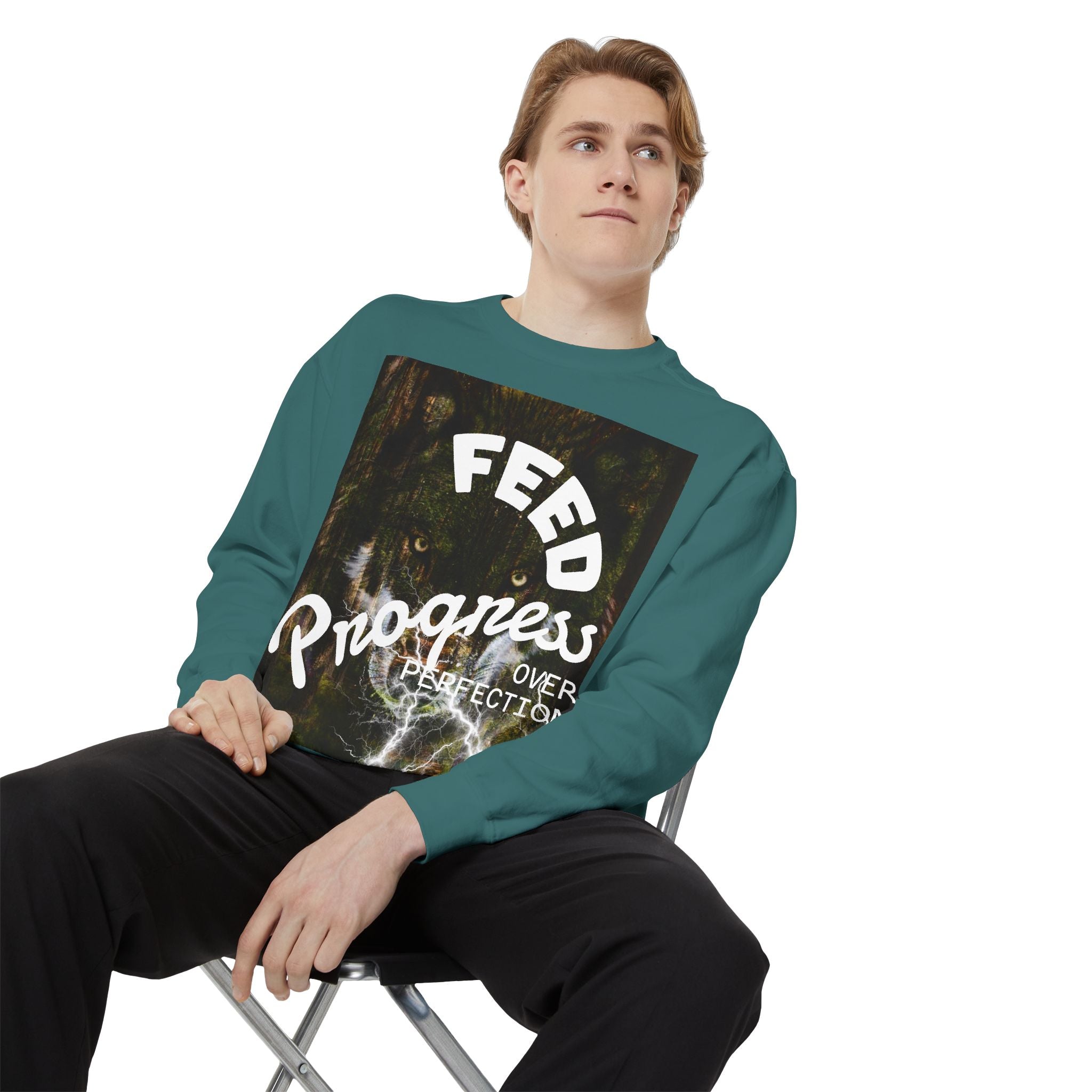 "Feed Progress Over Perfection" Wolf Spirit T-Shirt - Embrace Your Wild Growth