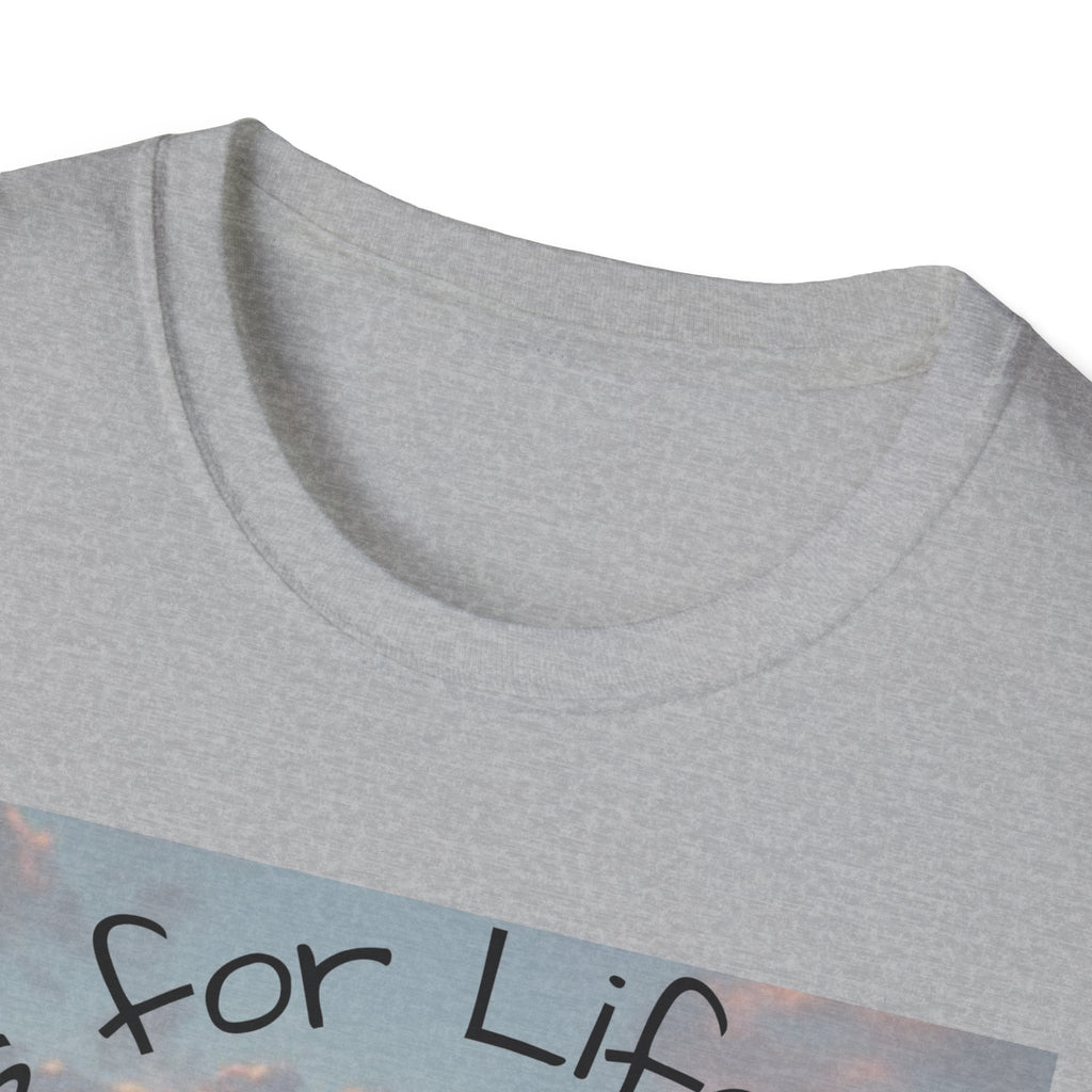 Gray t-shirt with text 'for Life' on a white background
