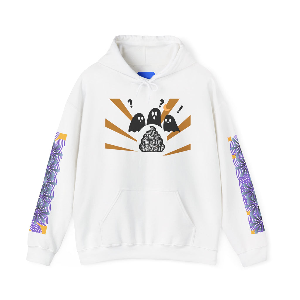 custom White hoodie with graphic design on a white background