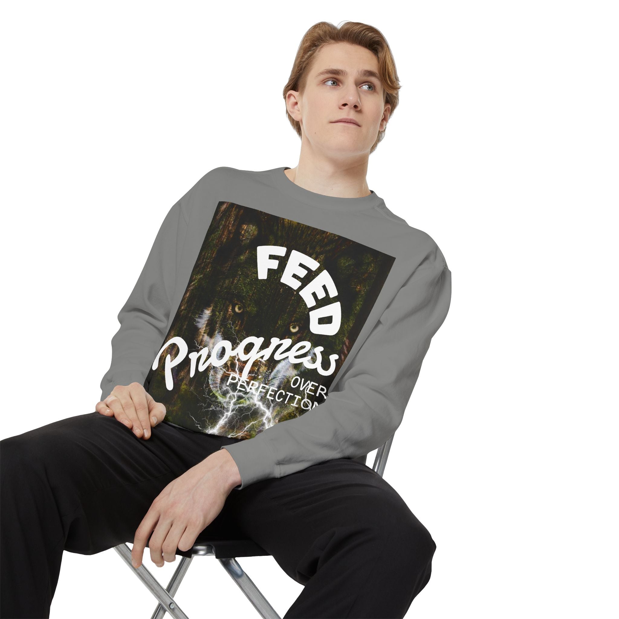 "Feed Progress Over Perfection" Wolf Spirit T-Shirt - Embrace Your Wild Growth