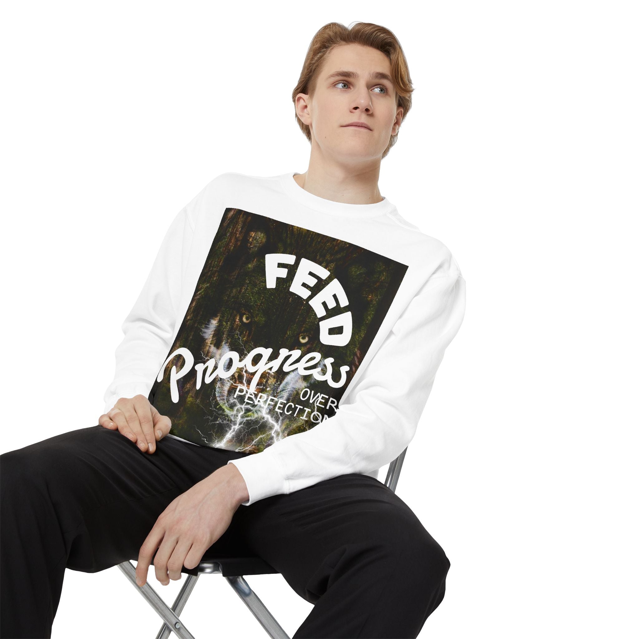 "Feed Progress Over Perfection" Wolf Spirit T-Shirt - Embrace Your Wild Growth