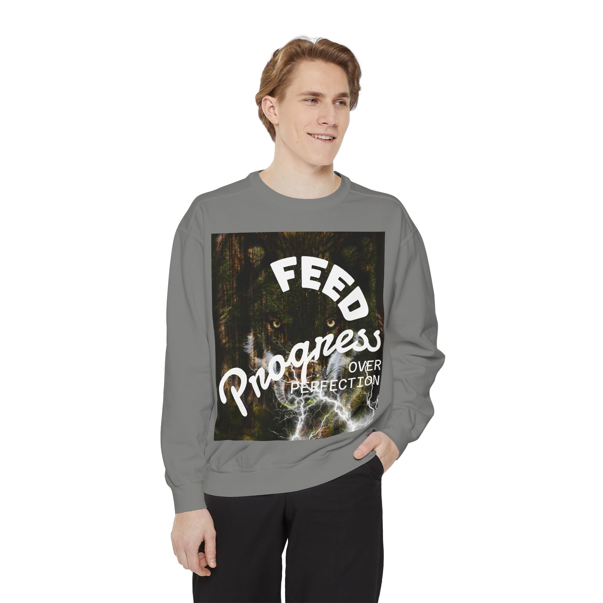 "Feed Progress Over Perfection" Wolf Spirit T-Shirt - Embrace Your Wild Growth